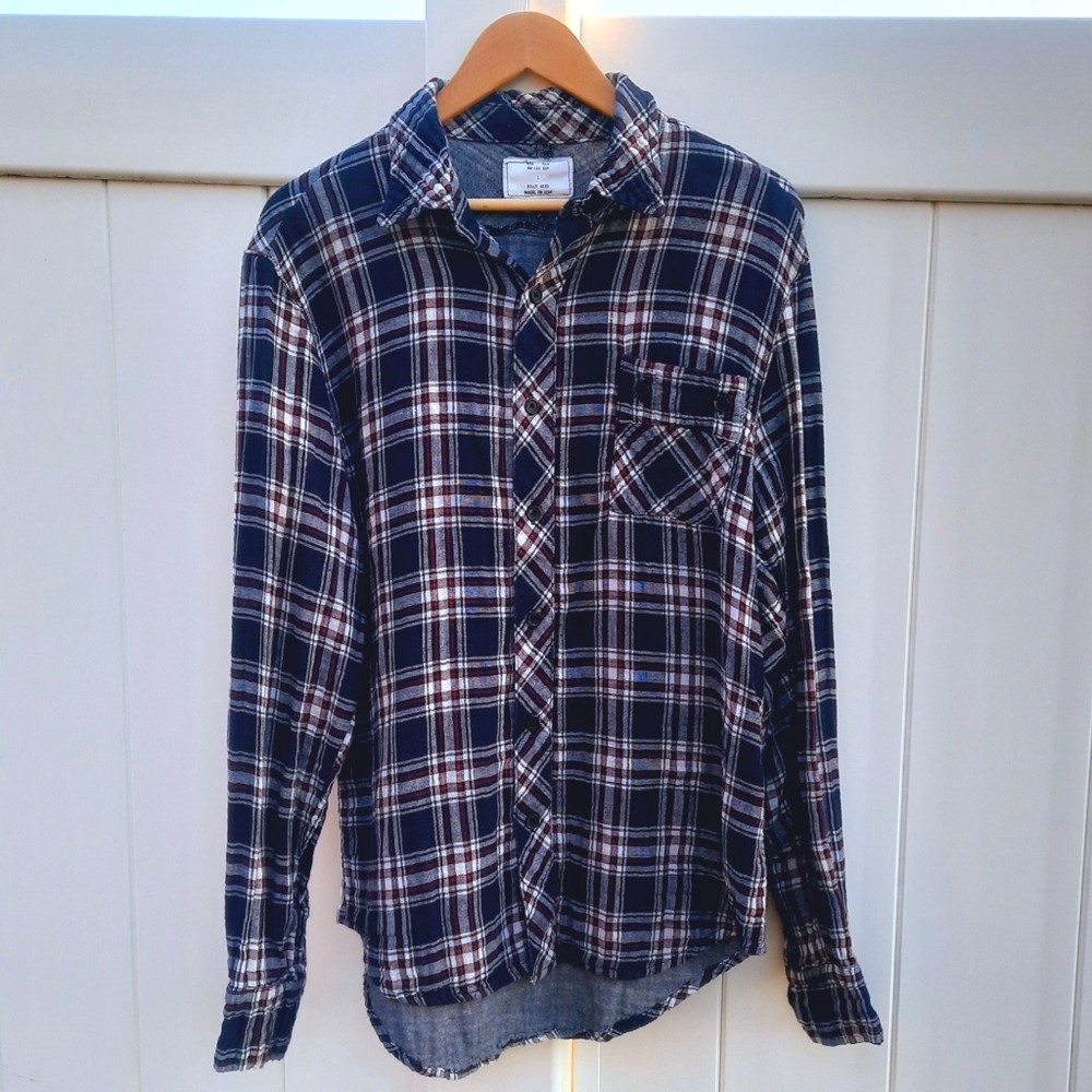 Billy Reid Plaid Casual Button Down Shirt | Lightweight | Made in USA | Large